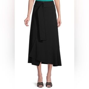 Judith & Charles | Trento midi-skirt navy white striped belted office size 2